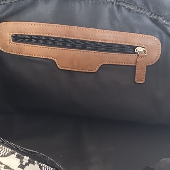 Travel Carry On Bag Brown with Black & Ivory Woven Texured Pattern Bag Large - Picture 7 of 16